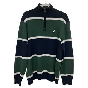 Nautica  Navtech Striped Quarter-Zip Sweater. Like New. Dark Blue. Forest Green